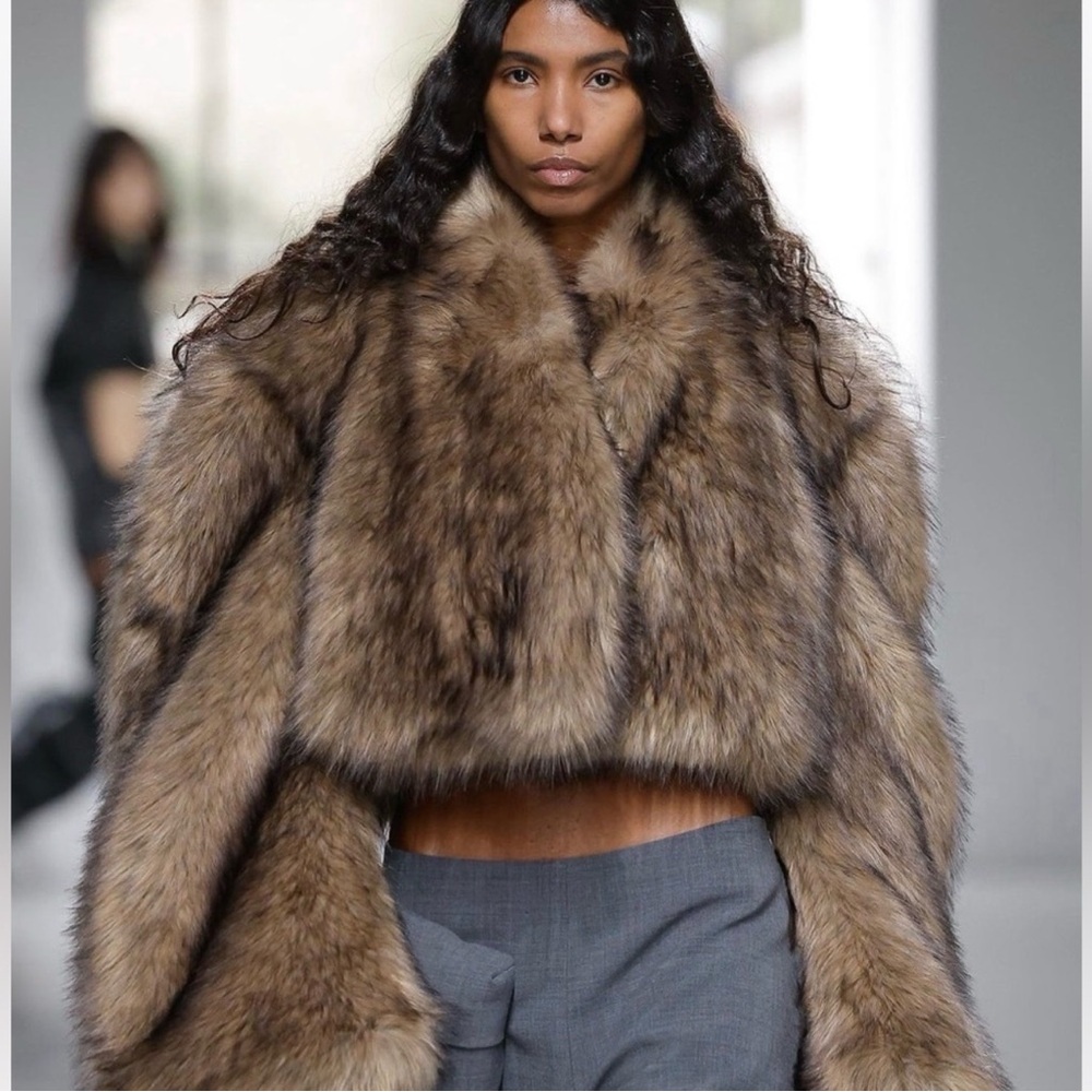 AWAKE Mode cropped Brown Faux Coat